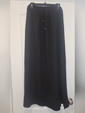 Zara Basic Black Maxi Skirt Side Slits Elastic Drawstring Waist XS
